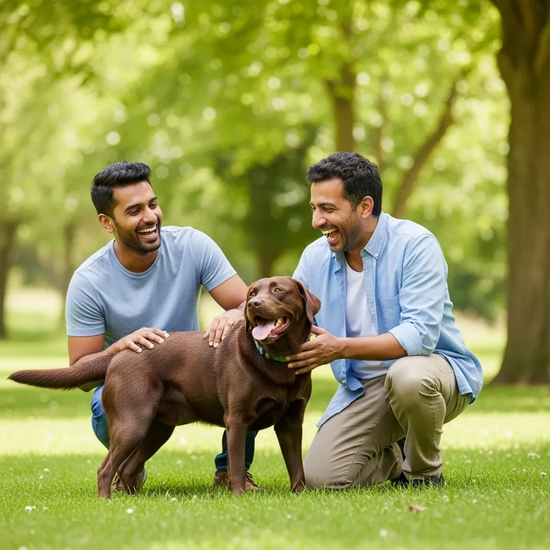 Men with Dog in Serene Park