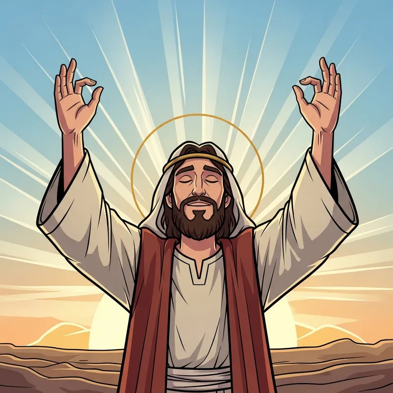 Serene Cartoon of Jesus Risen - Resurrection Illustration