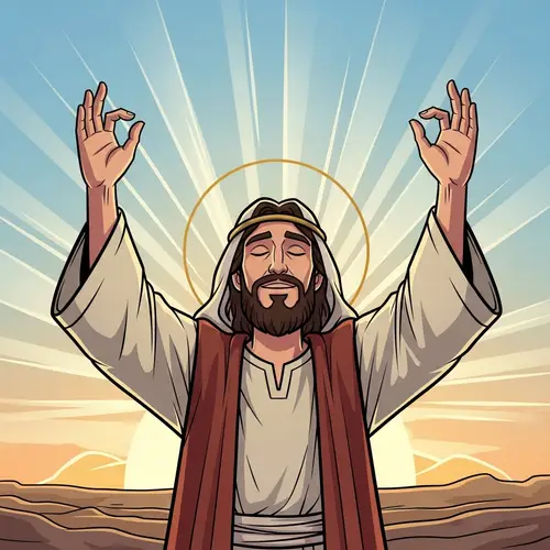 Serene Jesus Risen Cartoon | Resurrection Illustration