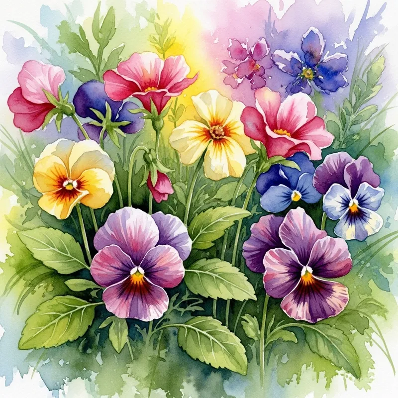 Vibrant Watercolor Flower Garden Art