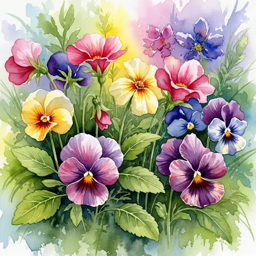Vibrant Watercolor Flower Garden Art