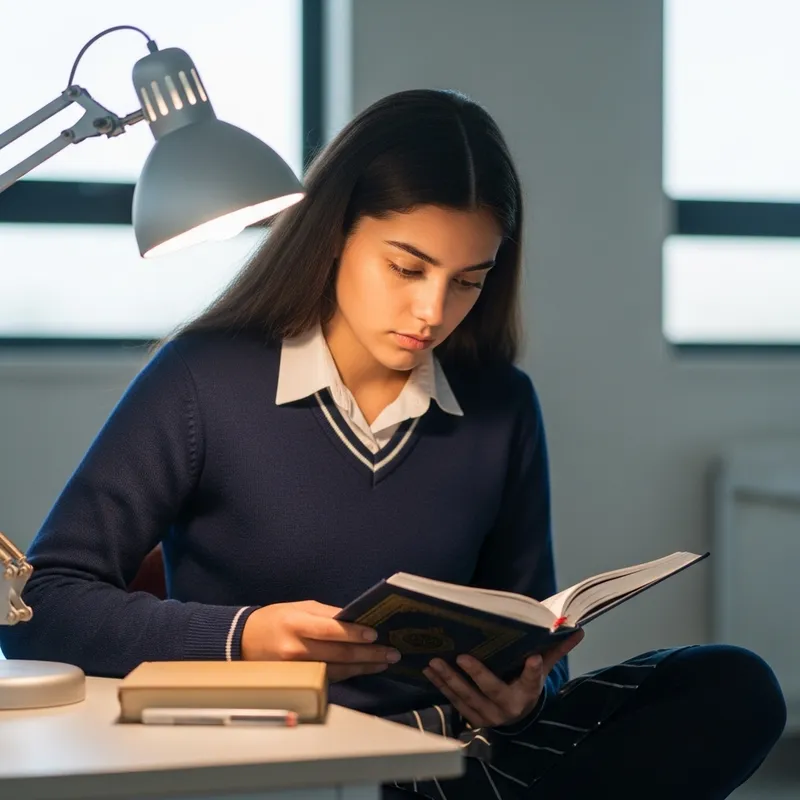 Student Reading Holy Quran at School