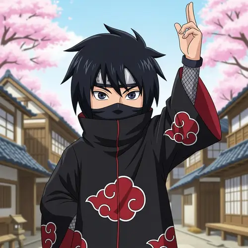 Itachi Uchiha Ninja Mascot Pose | Japanese Village Illustration