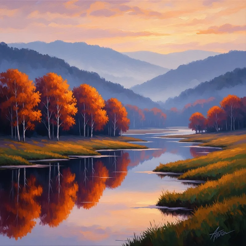 Impressionism Landscape Painting with Vibrant Nature Impressionism Landscape Painting with Vibrant Nature