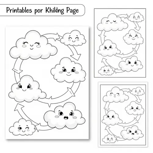 Whimsical Clouds Coloring Page for Children | High-Resolution Design
