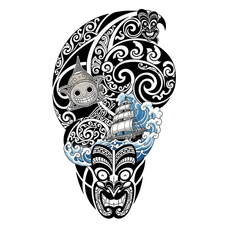 One Piece and Maori Inspired Tattoo Design