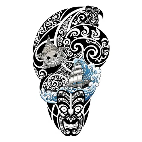 One Piece and Maori Inspired Tattoo Design