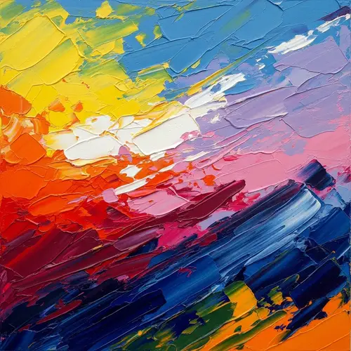 Vibrant Sunset-Inspired Abstract Painting | Energetic Composition