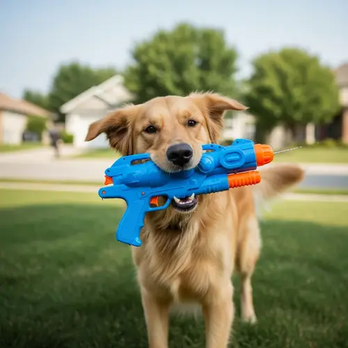 Cute Dog with Water Gun - Playful Pet Photography