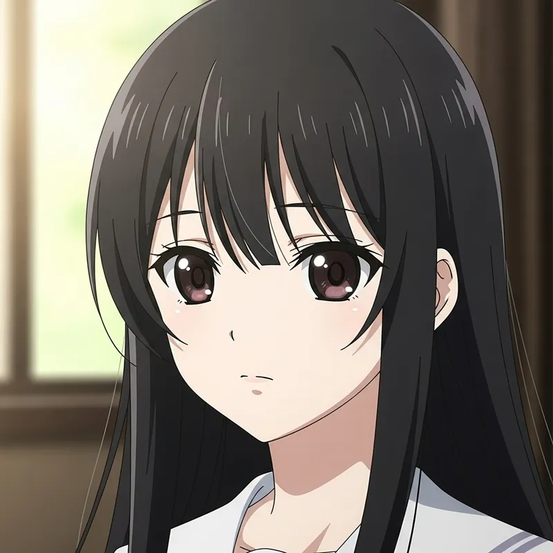 Captivating Anime Girl with Long Black Hair and Dark Brown Eyes
