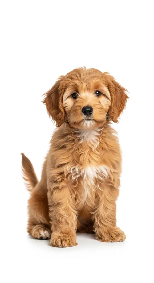 Adorable Mini Golden Doodle on White Background