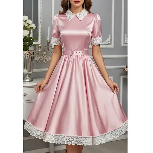 Vintage Style Pale Pink Satin Dress | Classic Feminine Design
