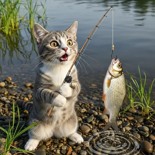 Astonished Cat Fishing - Unbelievable Adventure Captured