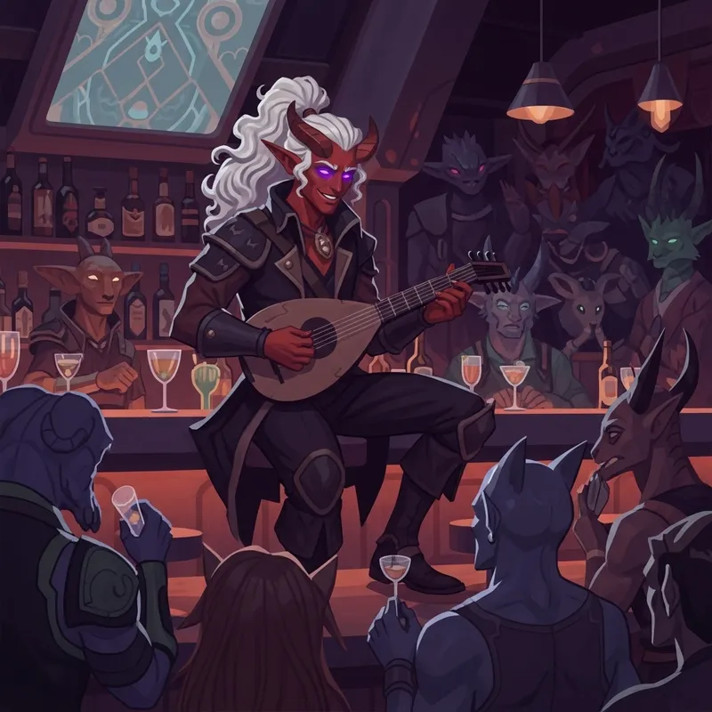 Captivating Tiefling Bar Musician in Coruscant Star Wars Bar