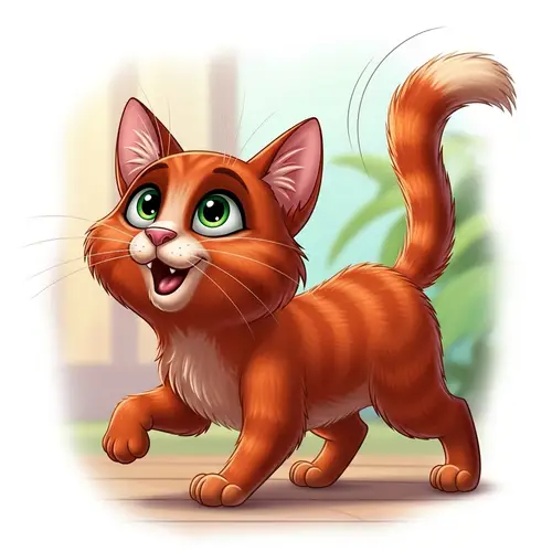 Cartoon Cat with Lush Red Fur | Joyful & Playful Illustration