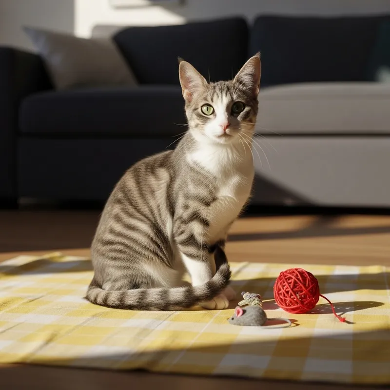 Cute Green-Eyed Domestic Shorthair Cat Playing Happily Cute Green-Eyed Domestic Shorthair Cat Playing Happily
