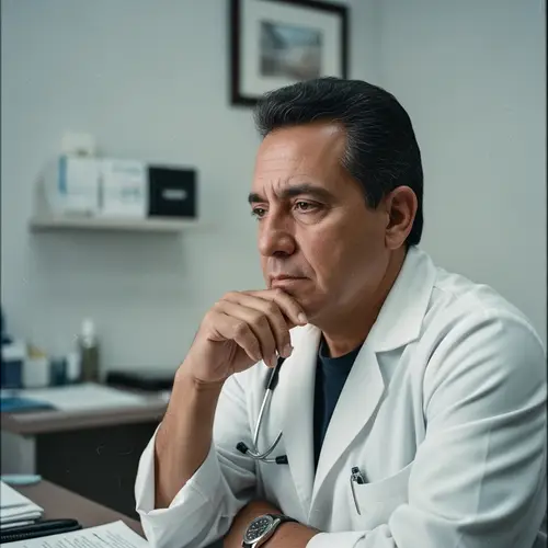 Middle-Aged Hispanic Man in Doctor's Office | Nostalgic National Geographic Style