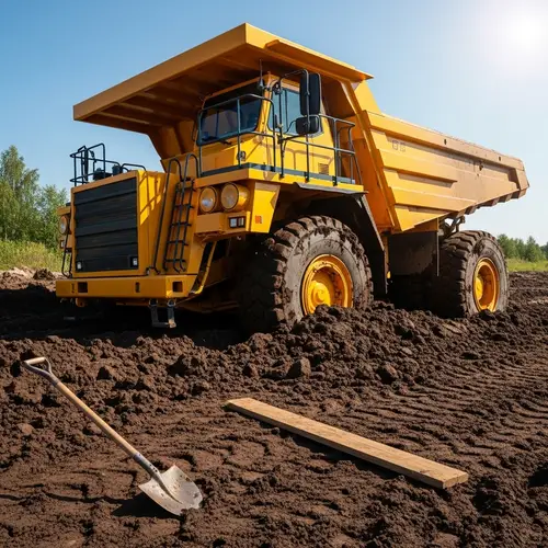Bright Yellow Dump Truck Stuck in Muddy Terrain