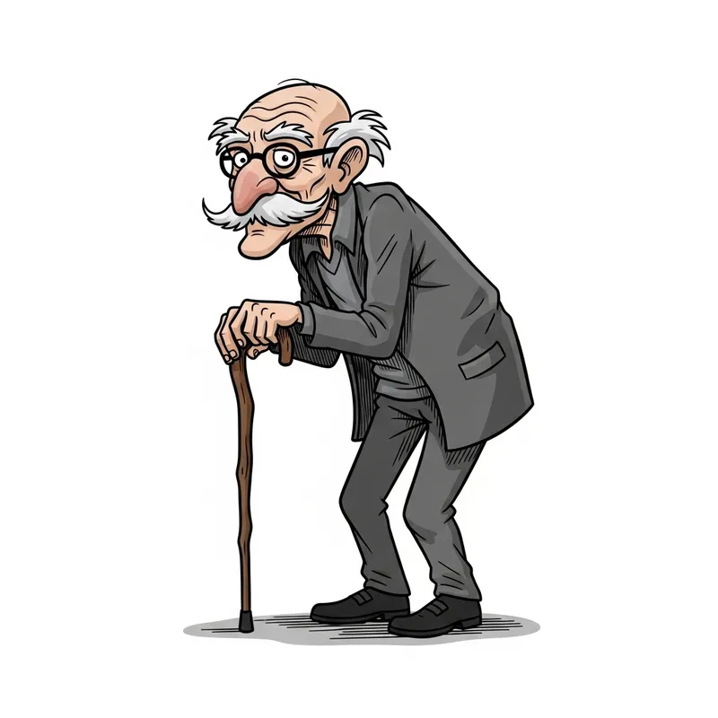 Elderly Man Leaning on Cane with Wisdom Gaze Elderly Man Leaning on Cane with Wisdom Gaze