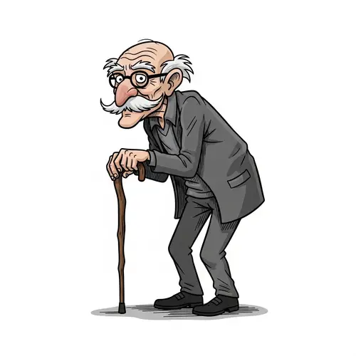 Elderly Man with Hunched Back, Big Nose & Moustache