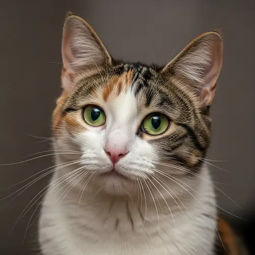 Multicolored Domestic Cat Portrait | Piercing Green Eyes