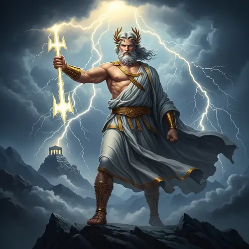 Powerful Zeus Statue: Ancient Greek God with Thunderbolt