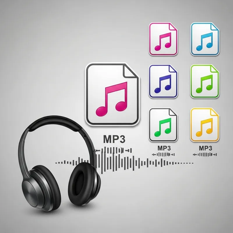 Vibrant Audio MP3 Files with Musical Notes Illustration