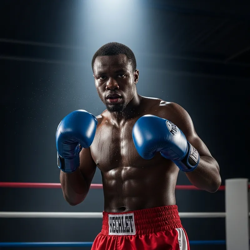 Focused Black Boxer in Red Shorts | Blue Gloves in Ring