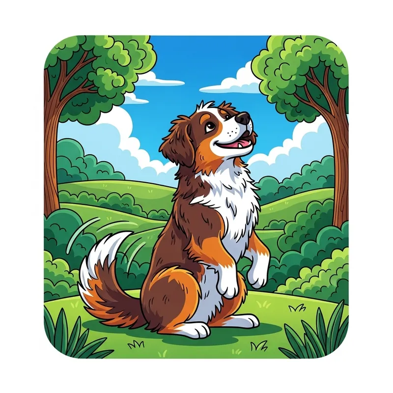 Adorable Dog Illustration in Vibrant Green Setting