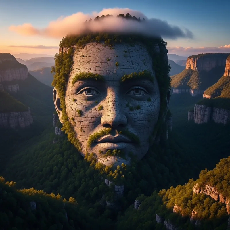 Mystical Landform Face: Natural Beauty in Artwork