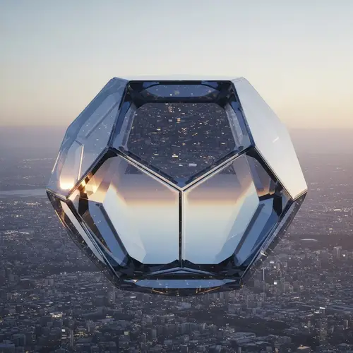 Minimalist Geometric Glass Icosahedron - Futuristic Installation
