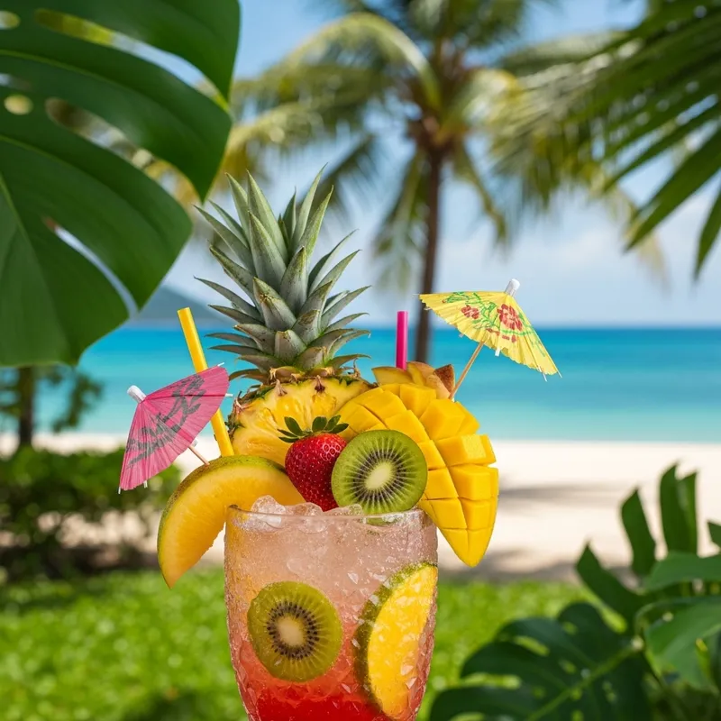 Colorful Tropical Cocktail with Exotic Fruits | Beach Paradise