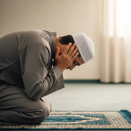 Middle-Eastern Person Practicing Namaz in Sajda Position