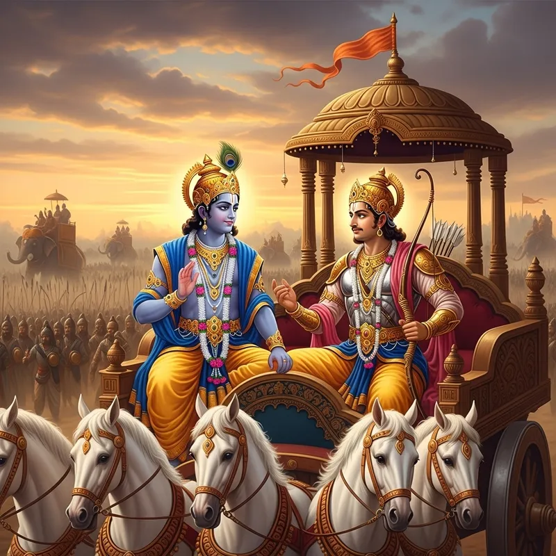 Lord Krishna & Arjuna: Mythological Depiction in Kurukshetra War