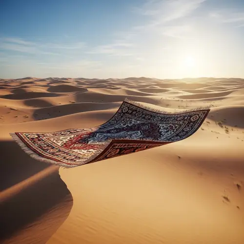 Ancient Middle Eastern Inspired Flying Carpet over Desert