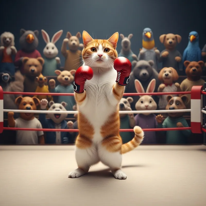 Boxing Cat: Orange & White Feline Champion