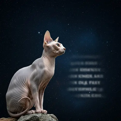 Enigmatic Sphinx Cat in Cosmic Gaze | Mystical Stars Background