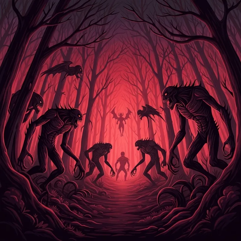 Eerie Forest of Monstrous Creatures - Horror Art