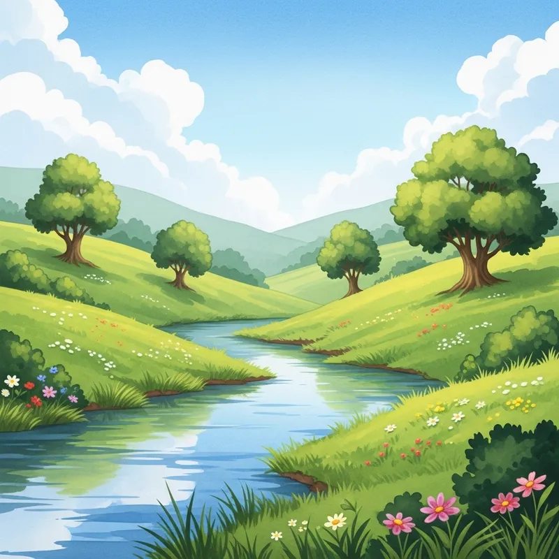 Tranquil Natural Landscapes | Watercolor Illustration