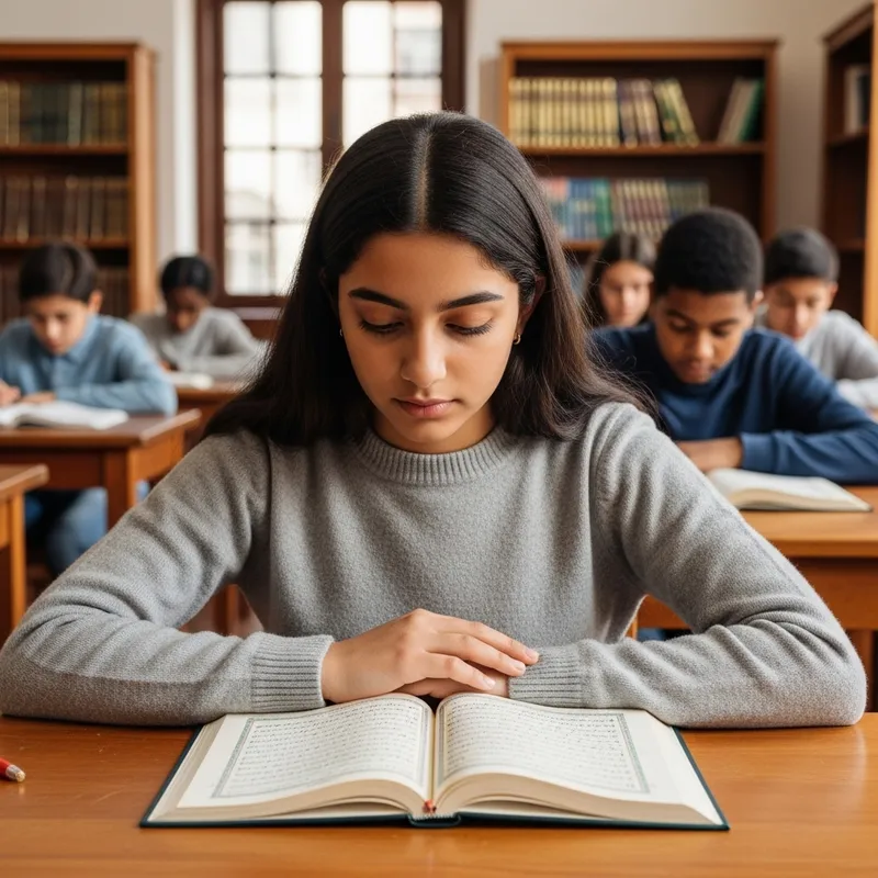 Young Student Reading Holy Quran at School