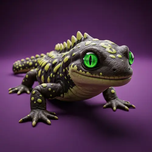 Intriguing Salamander-Inspired Creature with Vibrant Green Eyes