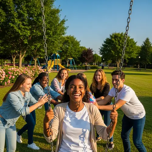 Beautiful Portrait of African Girl and Diverse Friends in Peaceful Park
