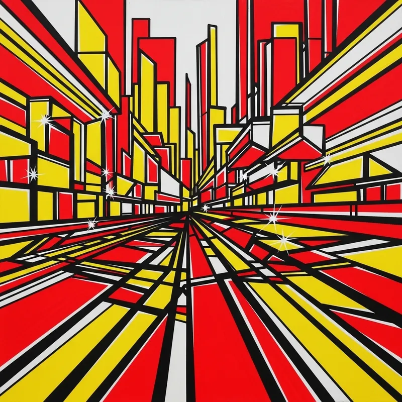 Vibrant Urban Energy: Abstract Cityscape with Geometric Shapes