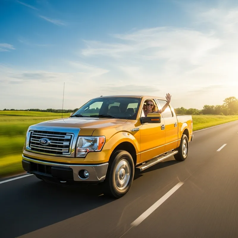 Joyful Summer Road Trip in a Gold Ford F150 Joyful Summer Road Trip in a Gold Ford F150