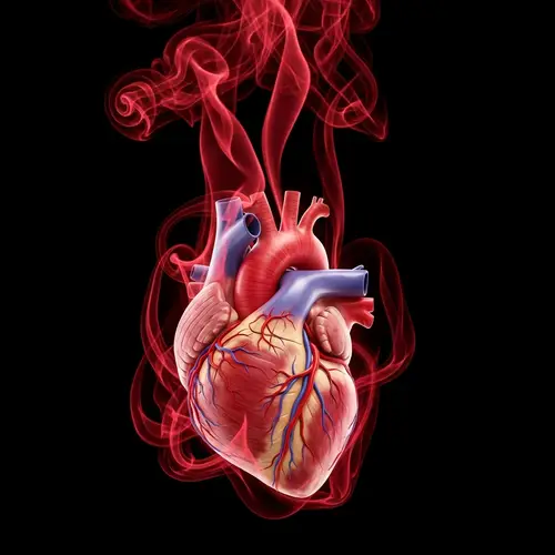 Vital Anatomical Human Heart in Red Smoke