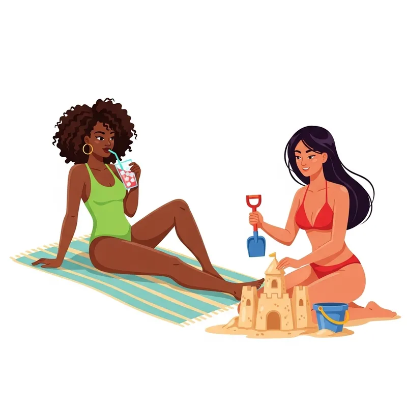 Hot Girls Beach Scene: Playful Diverse Women Enjoying the Sun