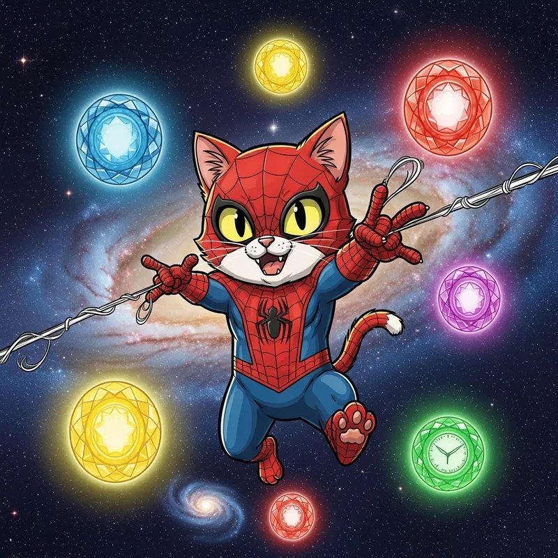 Cat Spiderman in Universe with Power Gems
