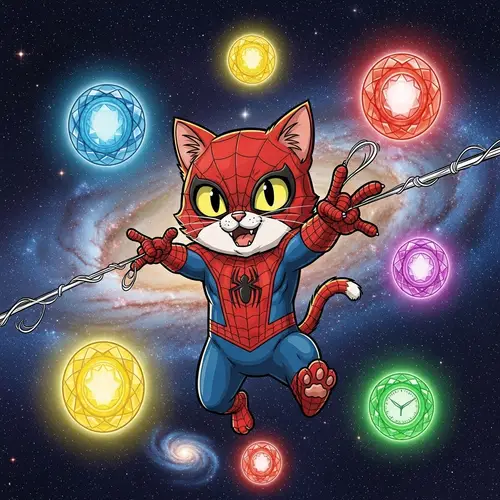 Cat Spiderman in Space with Power Gems