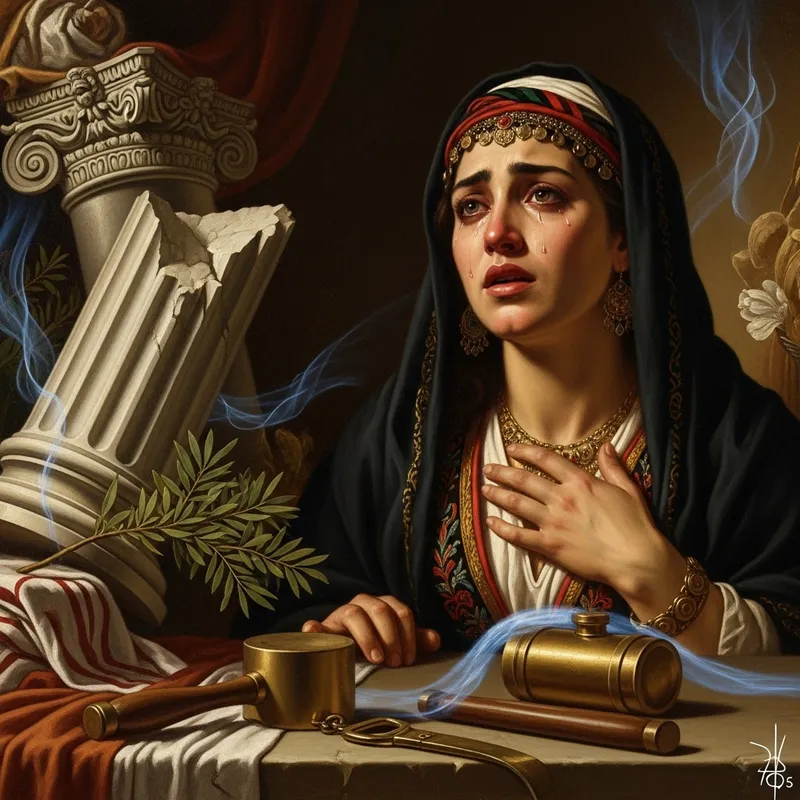 Weeping Virgin in Freemasonry Symbolic Painting: Renaissance Style