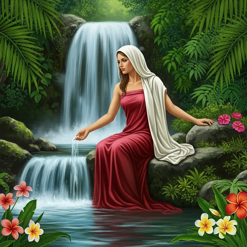 Beautiful Nude Girl by a Serene Waterfall